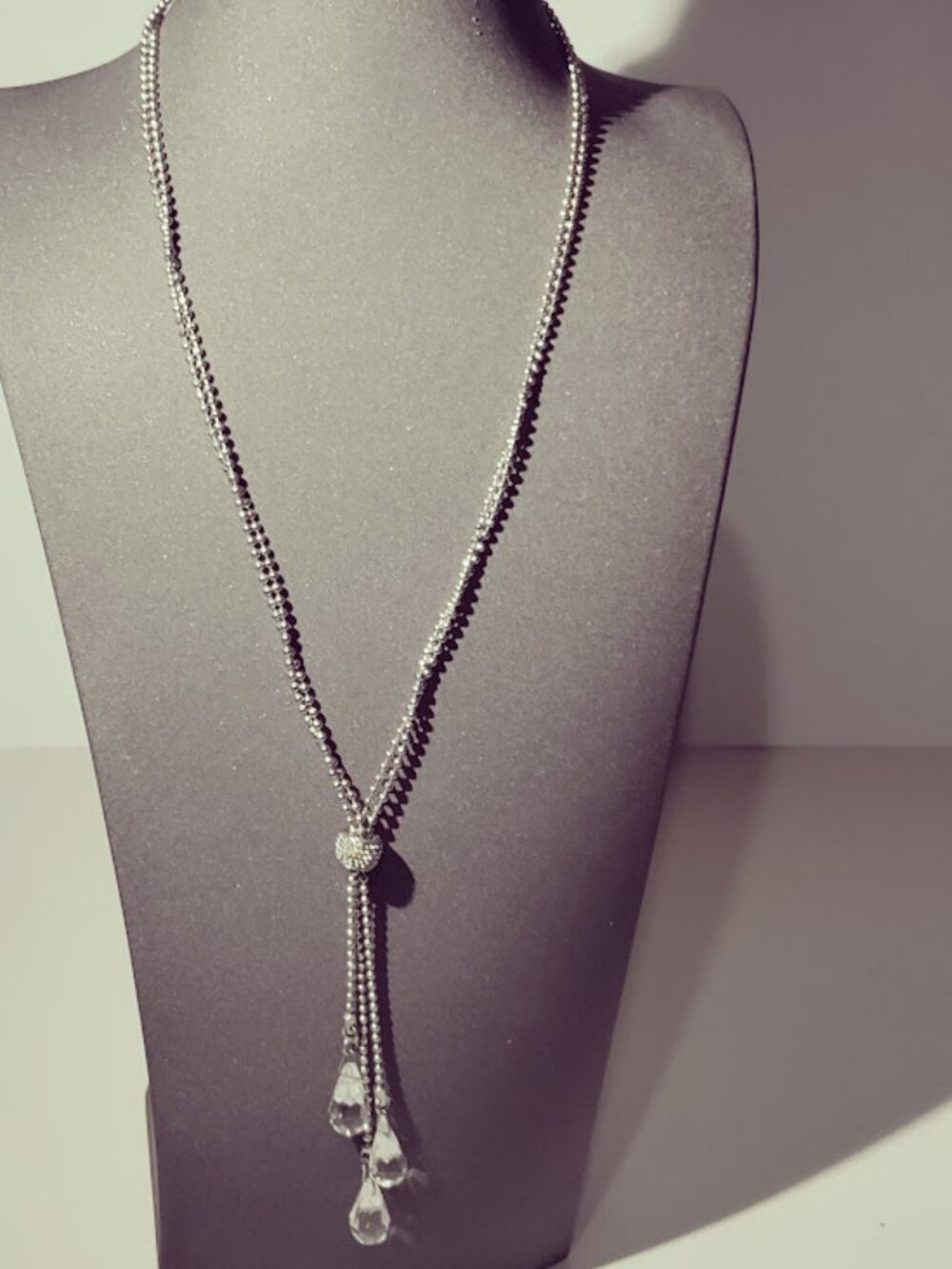 Cookie Lee Silver Tone Crystal Drop Lariat Necklace